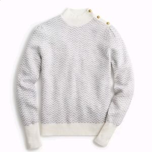 J. Crew Alpaca Blend Chevron Print Sweater Gold Button Detail Mock Neckl…